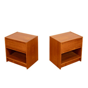 Pair of Compact Danish Teak Nightstands w Deep Drawer + Cubby Space