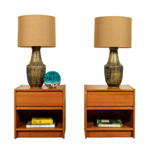 Pair of Compact Danish Teak Nightstands w Deep Drawer + Cubby Space