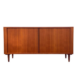Compact Danish Modern Teak Tambour Door Sideboard | Media Cabinet