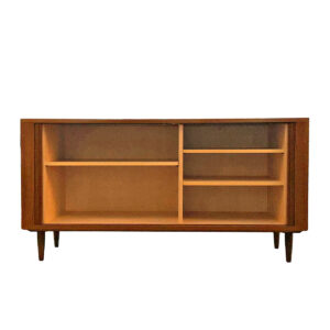 Compact Danish Modern Teak Tambour Door Sideboard | Media Cabinet