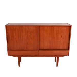 Compact 59” Danish Modern Teak Highboard w Dry Bar