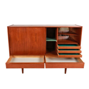 Compact 59” Danish Modern Teak Highboard w Dry Bar
