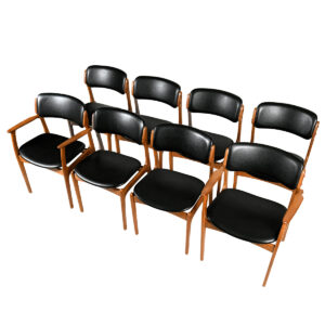 Set of 8 Danish Modern Teak Dining (2 Arm + 6 Side) Chairs by Erik Buch