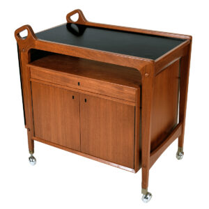 Locking ‘n’ Rolling Danish Modern Expandable Bar | Serving Cart in Teak