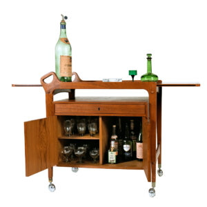 Locking ‘n’ Rolling Danish Modern Expandable Bar | Serving Cart in Teak
