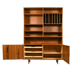 Danish Teak 2 Pc. Bookcase Top w/ Adj. Vinyl Dividers + Locking Cabinet Below