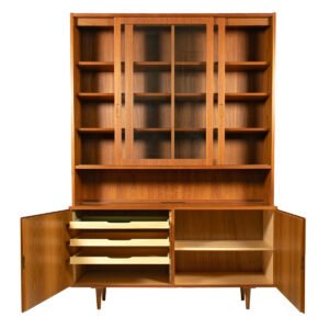 Danish Teak 2 Pc. Glass Display Top w Locking Door Cabinet Below