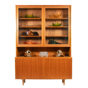 Danish Teak 2 Pc. Glass Display Top w Locking Door Cabinet Below