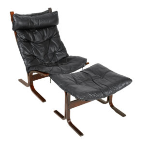 Westnofa Black Leather Tallback Siesta Chair + Ottoman by Ingmar Relling