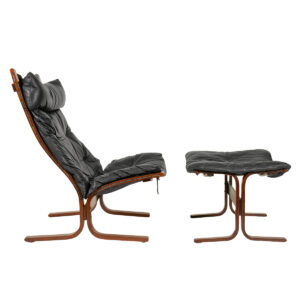 Westnofa Black Leather Tallback Siesta Chair + Ottoman by Ingmar Relling