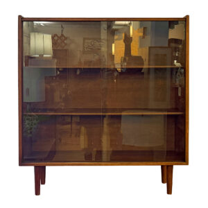Studio-Sized American Modernist Bookcase | Display Cabinet w Sliding Glass Doors in Walnut