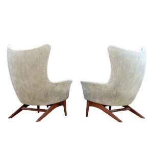 Sculptural + Reclining Danish Lounge Chairs — The Wing Chair by H.W. Klein, Pair