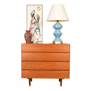 Compact Danish Modern Teak 36″ Dresser | Chest w. 4 Drawers