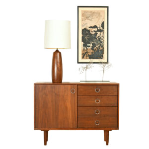 40” American Modernist Walnut Cabinet w. Mixed Storage