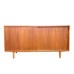 55” Condo-Sized Danish Teak Sideboard | Media Cabinet w. Sliding Doors #1