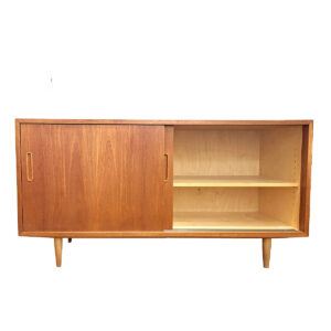 55” Condo-Sized Danish Teak Sideboard | Media Cabinet w. Sliding Doors #1