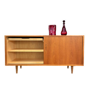 55” Condo-Sized Danish Teak Sideboard | Media Cabinet w. Sliding Doors #2