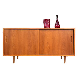 55” Condo-Sized Danish Teak Sideboard | Media Cabinet w. Sliding Doors #2