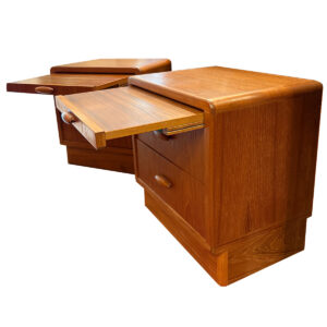 Pair, Danish Teak Nightstands w 2 Drawers + Versatile Pull Out Shelf