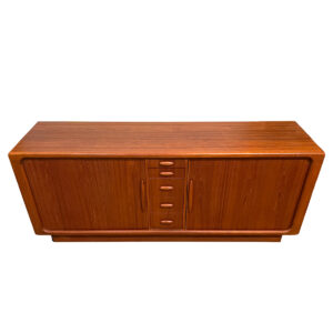 Low + Long Danish Teak Tambour Door Dresser w an Abundance of Storage