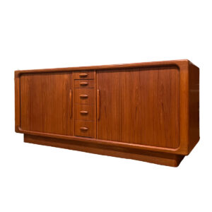 Low + Long Danish Teak Tambour Door Dresser w an Abundance of Storage