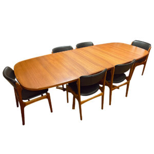 Danish Teak Trestle-Base Oval Dining Table w 2 Self-Storing Leaves